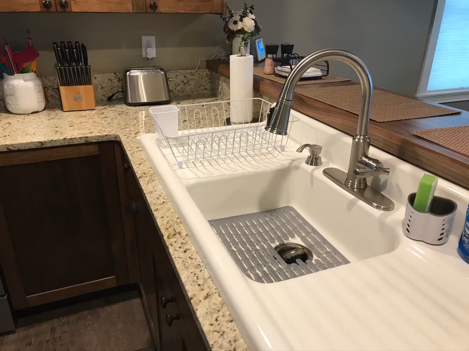 Farm sink and roomy countertop